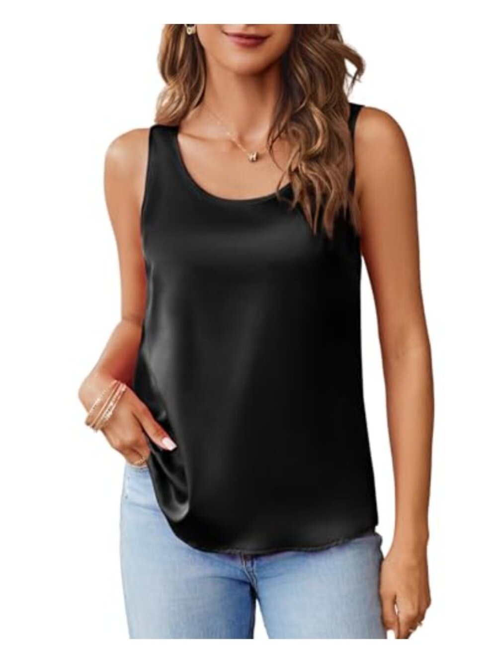 Zeagoo Satin Tank Top Scoop Neck Sleeveless Camisole Basic Blouse